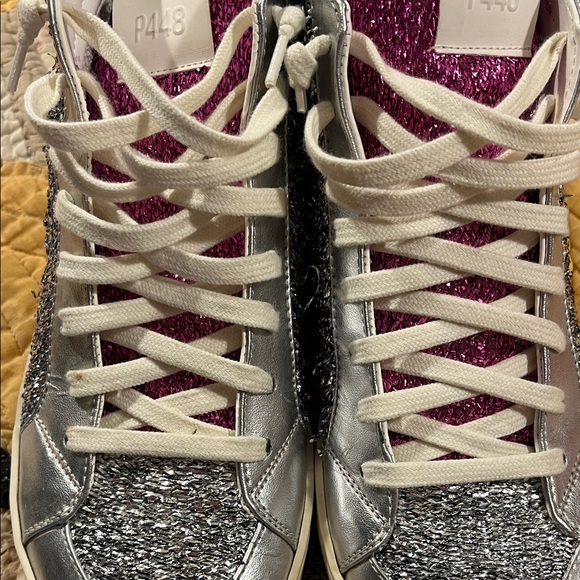 Silver and Pink Glitter High-Top Sneakers - Picture 4 of 8